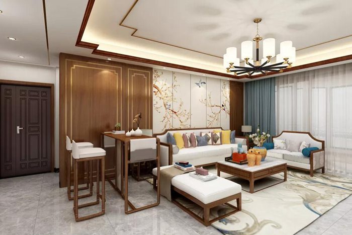 設(shè)計(jì)簡(jiǎn)約而不失質(zhì)感的珠海新中式裝修設(shè)計(jì)，營(yíng)造了高雅氛圍